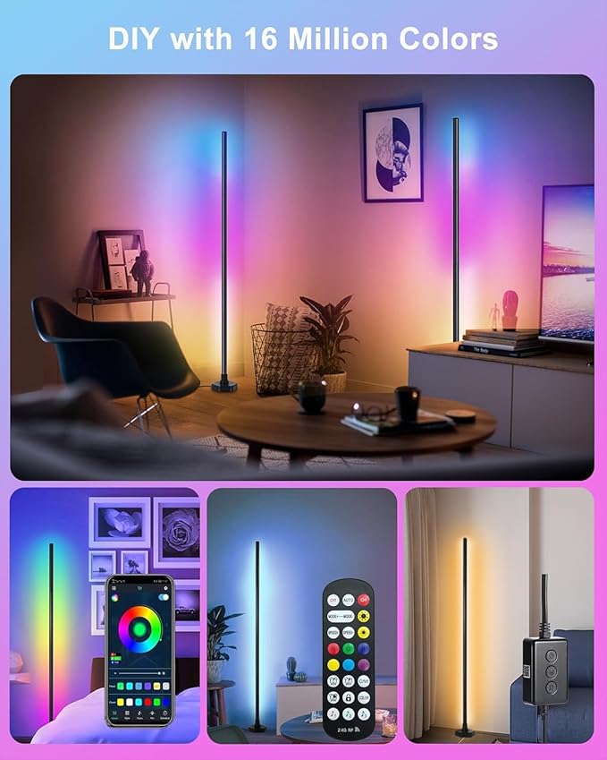 YTDRGB Corner Floor Lamp RGBW, LED Floor Lamp with APP, IF Remote Control, Music Sync, Timer and 16 Million DIY Colors, Smart Corner Light for Gaming Rooms Bedrooms