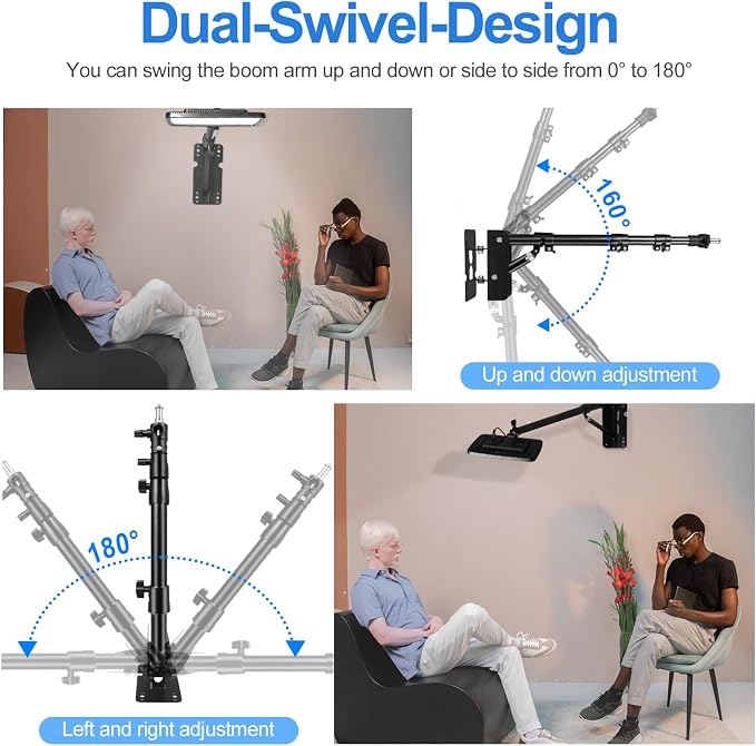 EMART Ring Light Wall Mount Boom Arm, Adjustable 42in/106cm Mounted Overhead - Image 4
