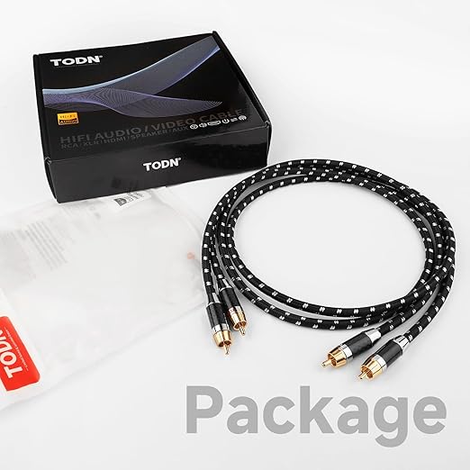 TODN High End OFC RCA Cables for Audiophile Shielded RCA Cable Car Audio Male to Male for Subwoofers, Amp, Home Stereo (4.9ft/1.5m, 1 Pair)