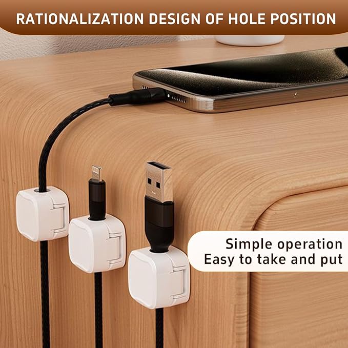 10 Pack Cord Organizer Holder,Magnetic Cable Clips for Desk Nightstand,Cable Management Clips,Desk Cable Holder Clips Adhesive Phone Charging Cable Keeper for Office Home Desktop Bedroom, White