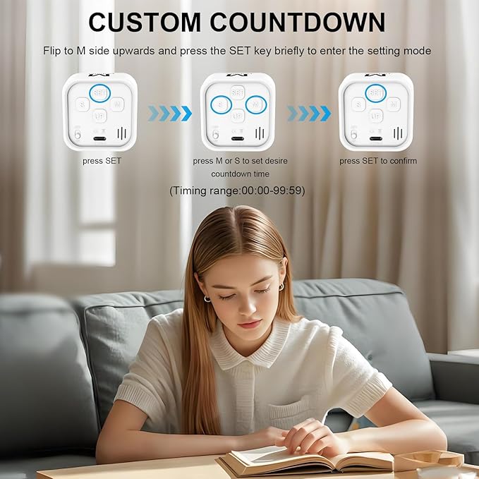 Rotating Cube Pomodoro Timer 5, 25, 10, 50 Min Preset + Custom Countdown, Desk Productivity Flip Visual Timer w/Silicone Case, Silent Mode, Ideal for ADHD Tool Study Work School (White)
