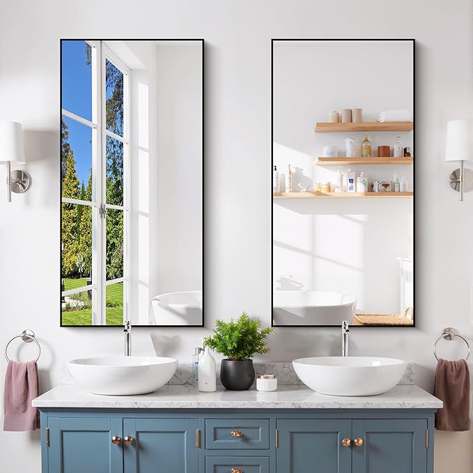 Black Bathroom Mirror for Wall, 20x40 Inch Rectangle Mirror with Metal Frame, Modern Vanity Mirrors for Bathroom Living Room, Entryway Hangs Horizontal or Vertical