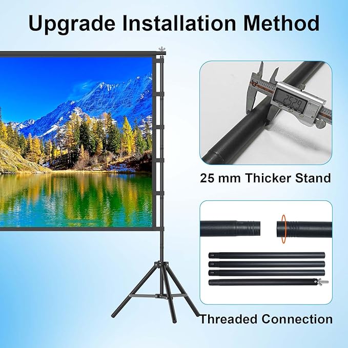 VntB 120 inch Projector Screen with Stand, Portable Outdoor Projection Screen Rear Front Movie Screen with Carry Bag Wrinkle-Free 16:9 4K Washable for Indoor Home Theater, Backyard Movie Night