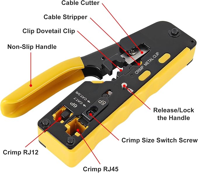 RJ45 Crimp Tool Kit with Network Cable Tester All-in-One Pass Through Ethernet - Image 3