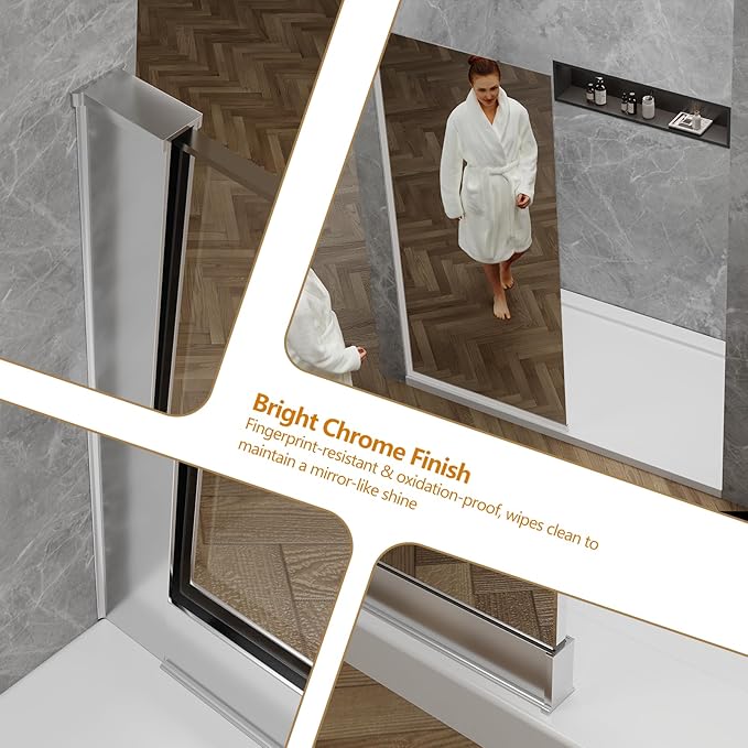 36"x76" Fixed Glass Shower Door, Single Mirror Privacy 3/8"(10mm) Thick Tempered Glass, Frameless Shower Glass Panel, Shower Screen Half Wall for Walk in Shower, Bright Chrome