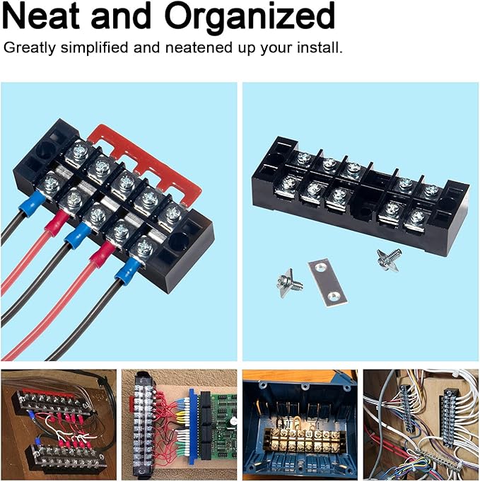 MILAPEAK Terminal Block and Strip - 6 Sets 4/5/6 Positions 600V 15A Dual Row Wire Screw Terminal Strip Block with Cover + 400V 15A Pre-Insulated Terminals Barrier Strips Jumpers (Black & Red)