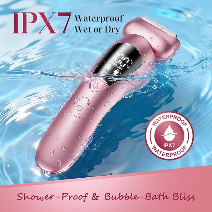 rategist Cordless Electric Razors for Women: Rechargeable Painless Bikini Trimmer for Body Hair - IPX7 Waterproof Shaver with LED Display for Face/Underarm/Leg Light Pink