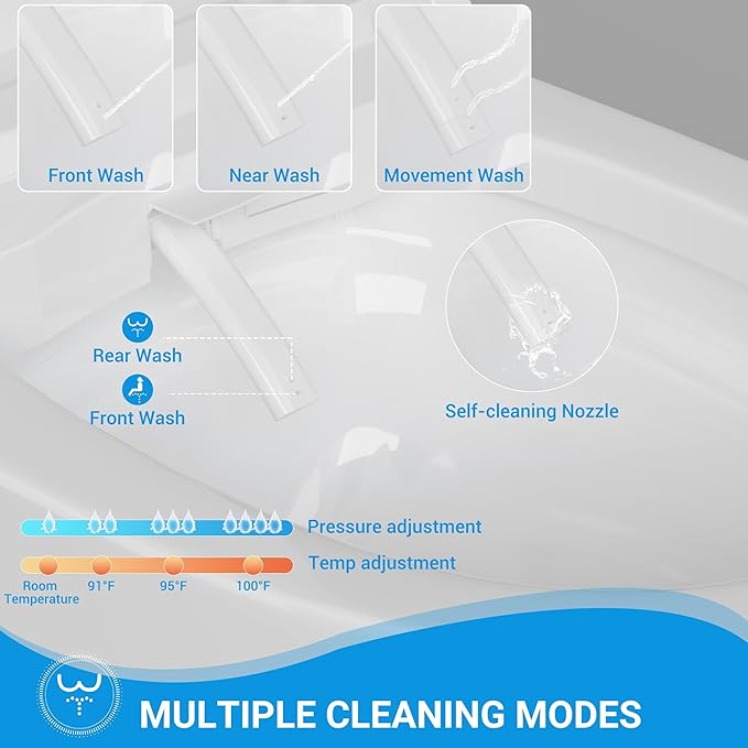 Smart Toilet with ADA Height, Bidet Built-In, Auto-Sensing Flip Lid, Off-Seat Auto Flush, Foot-Sensor, Instant Hot Water and Warm Air Drying, LED Display, Toilet with Light Strip