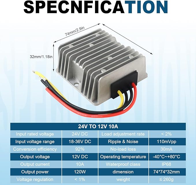 DC 24V to 12V 10A 120W Step Down Converter Voltage Regulator 18V-36V DC Buck Converter Power Supply