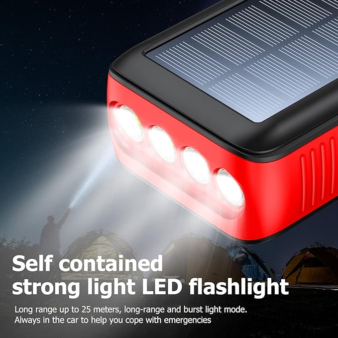 boogostore Solar Charger Power Bank 63200mAh, Portable Charger with Dual Outputs & Dual Inputs 4 LEDs Flashlight, Hand Crank Power Bank Fast Charging Battery Pack for Outdoor Camping Survival Gear