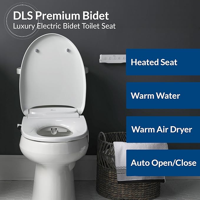 Bio Bidet DLS Premium Heated Bidet Seat, Warm Water & Air Dryer, Auto Open and Slow Close Lid, Elongated