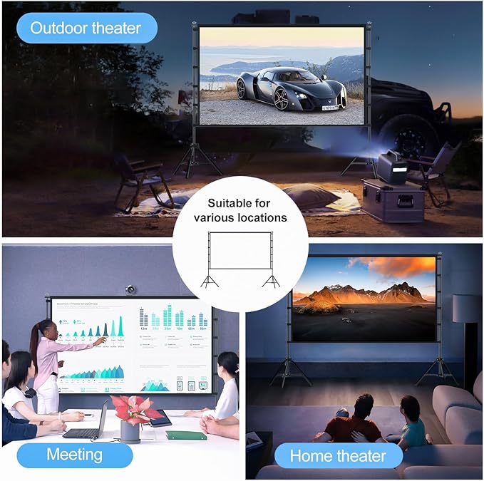 VntB 120 inch Projector Screen with Stand, Portable Outdoor Projection Screen Rear Front Movie Screen with Carry Bag Wrinkle-Free 16:9 4K Washable for Indoor Home Theater, Backyard Movie Night