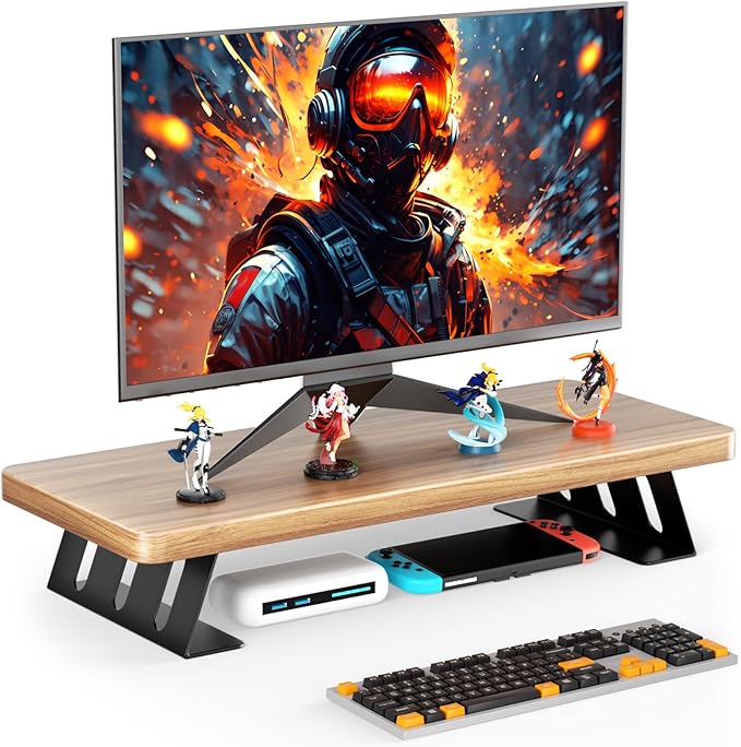 NestNeat Monitor Stand - 24 Inch Wood Monitor Stand Riser, 220 Pounds Load Capacity Desk Monitor Riser for Laptop/PC/Printer, Desktop Stands Organizer for Home Office