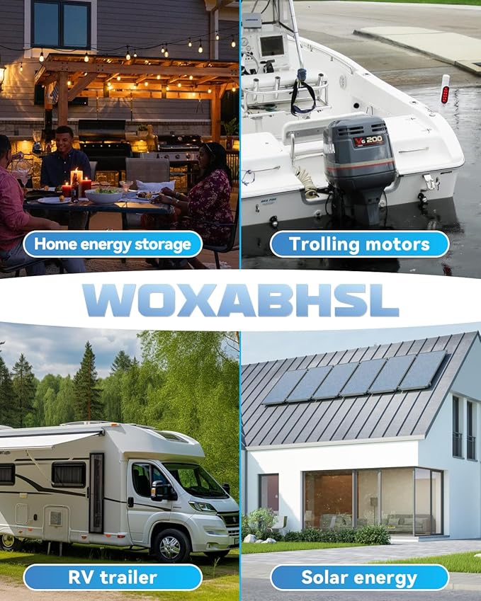 WOXABHSL 4 PCS 12V 200Ah LiFePO4 Lithium Battery, Built-in 200A BMS, 15000+ Deep Cycles, Max 2560W Power Output, FCC UL Certificates, Perfect for RV, Solar, Marine