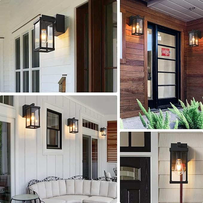 JOKAONOTL Dusk to Dawn Porch Lights with GFCI Outlets Waterproof Outdoor Wall Lights Exterior Lighting Fixtures Modern Outside Lights Wall Mount for House Patio Garage,Black,11.8''H,1PC