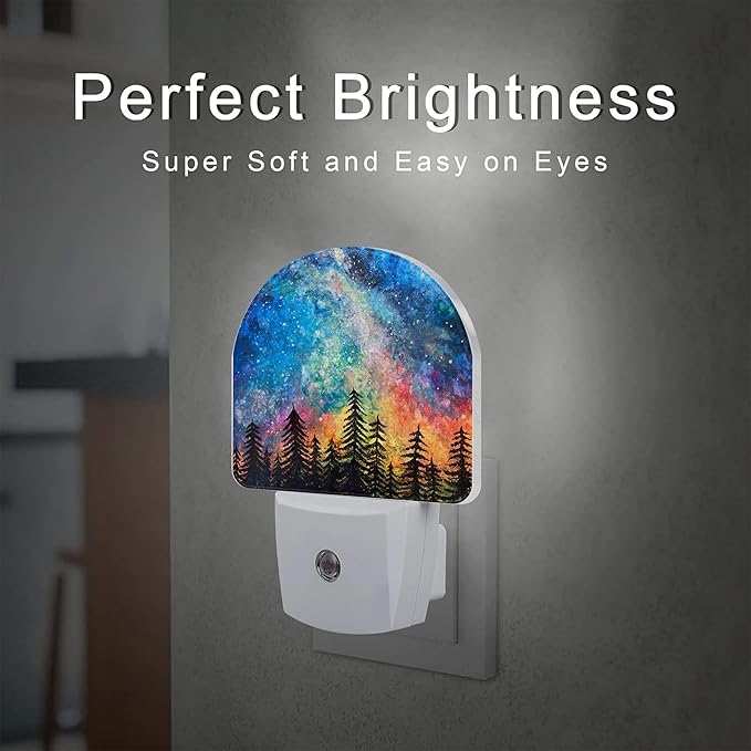 sndheke Northern Lights and Forest Night Light for Kids,Milky Way Galaxy Trees Night Light Plug in with Dusk to Dawn Sensor,0.5w Energy Saving Nightlight for Hallway Stairway Kitchen Bedroom