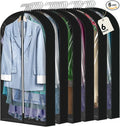 6 Pcs 60" Garment Bags for Hanging Clothes, Clear Suit Bags for Closet Storage Clothing Storage, Garment Bags Shoulder Covers with 4" Gussets for Coats, Jackets, Shirts and Sweater Black