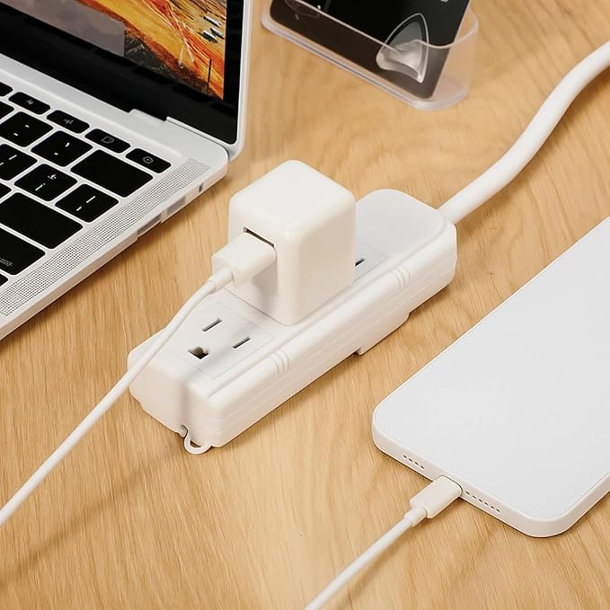 Copkim 20 Pack 3 Outlet Power Strip Extension Cord with Flat Plug Mini Cord 3 Ground Heavy Duty Mountable Outlets Strip for Computer Phone Home Office (1 ft,White)