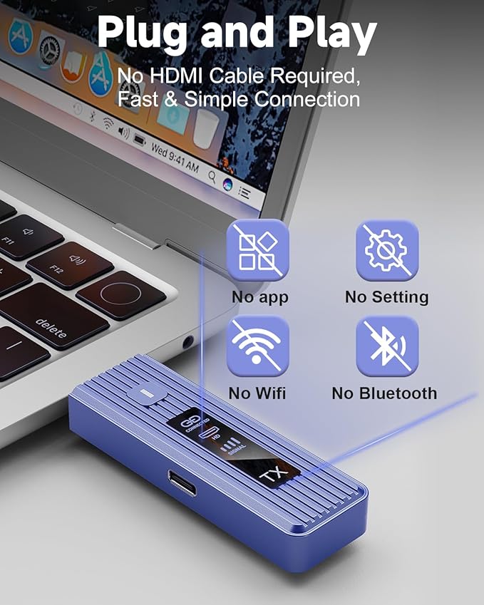 Visoud 𝟐𝟎𝟐𝟔 𝟓𝐭𝐡-𝐆𝐞𝐧 Wireless HDMI Transmitter & Receiver, 360FT/110M Extender, 4K Decode & 1080P Output, Plug & Play, 5.8G+2.4G Streaming Video and Audio for PC/Laptop/TV Box/Monitor