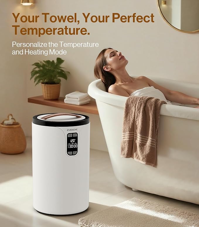 Evenchic Towel Warmer, 20L Hot Towel Warmers for Bathroom with 24H Timer, Temperature Adjustable, LED Display, Auto Shut Off, Even Heated for Oversized Towels, Bathrobes, Valentine Gifts