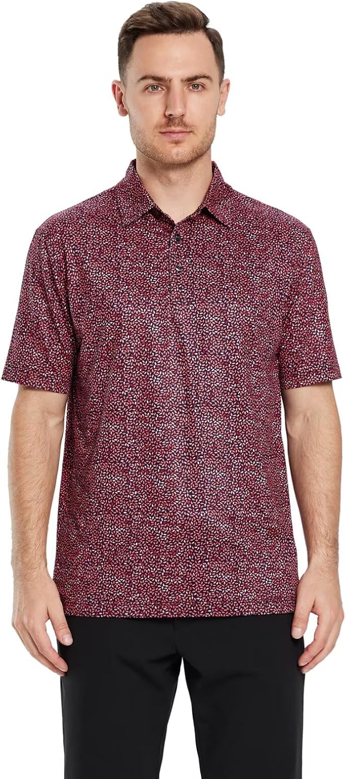 Golf Shirts for Men Dry Fit Short Sleeve Print Performance Moisture Wicking Polo Shirt