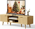 YLGJ&TIDY Modern Wood TV Stand Up to 60'',Universal Entertainment Center with 3-Tier Shelves,TV Console with Cabinets Storage,Wood Frame Television Stand (Oak)