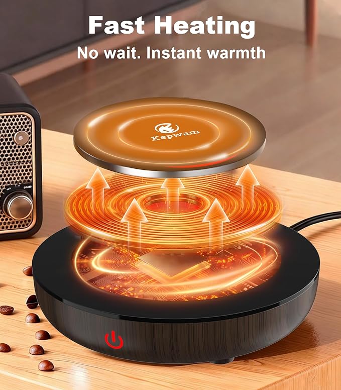 Kepwam Coffee Mug Warmer for Desk, 3-Temp Fast Heating Cup Warmer with 6H Auto Shut Off, LED Light & Smart Candle Warmer for All Beverages, Ideal Gifts for Women Men