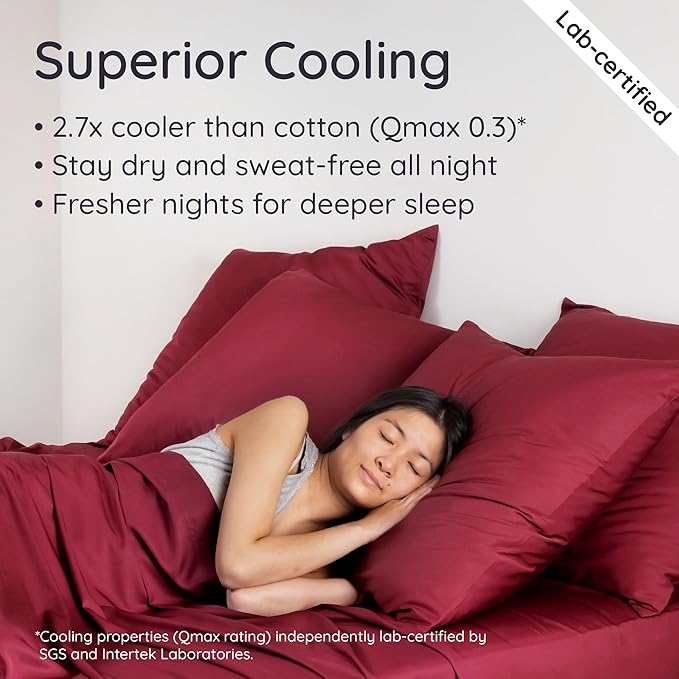 Bambaw 100% Viscose Derived from Bamboo Fitted Sheet Queen Size, Cooling Fitted Sheet, Queen Mattress Fitted Sheet Only, Deep Pocket Fitted Sheet with Corner Straps (Burgundy)