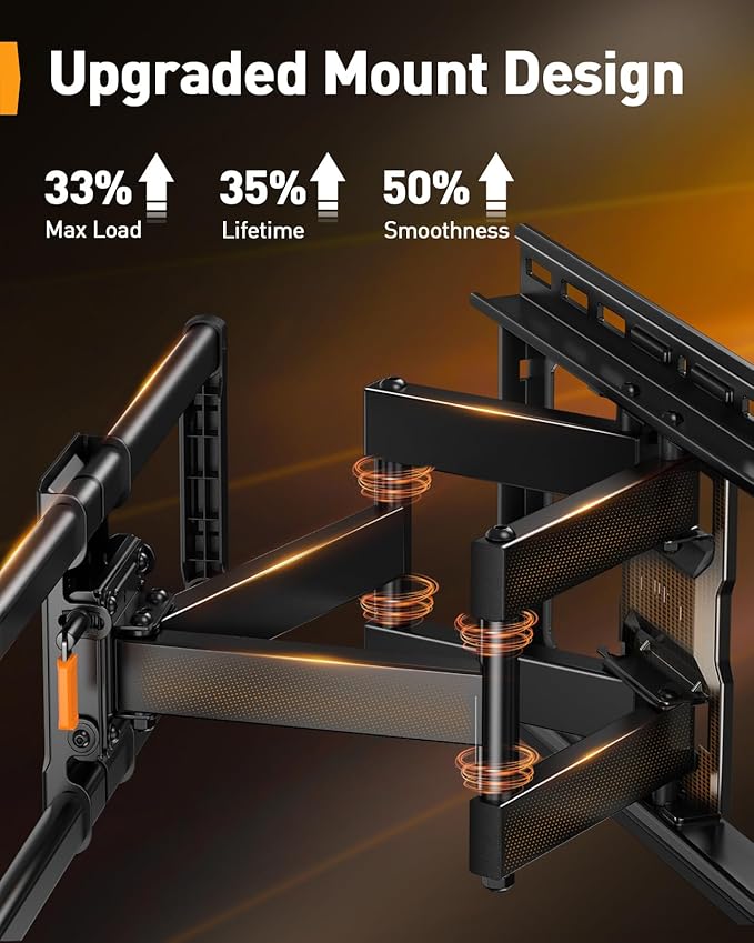 Perlegear UL-Listed Full Motion TV Wall Mount for 40–86 Inch Flat Curved TVs up to 132 lbs, 12″/16″ Wood Studs, TV Mount Bracket with Tool-Free Tilt, Swivel, Extension, Max VESA 600 x 400mm, PGLF15