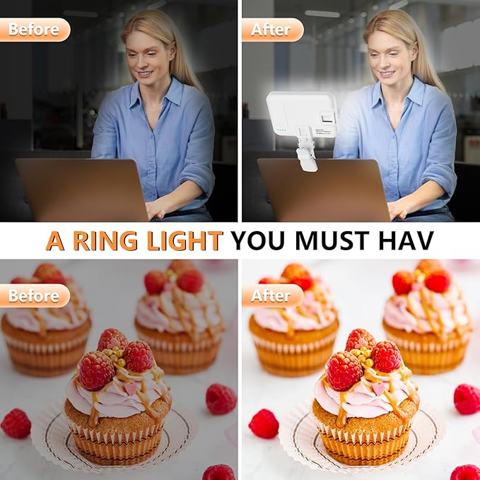 BANSINE Portable LED Photo Light - USB-Rechargeable, Up to 6500K Color Temperature for Selfie, Zoom Conference, Video, Makeup