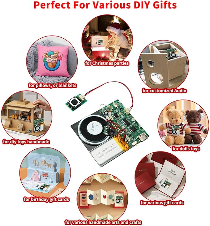 Sound Module, Support Bluetooth & MIC Recording Audio, 8MB Voice Chips with Speaker,8 Min Easy Sound Recording Chip for Personalized Greetings, DIY Projects, Holiday Crafts ect.