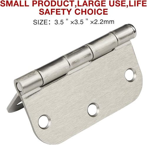 100 Pack Interior Door Hinges Brushed Nickel 3.5 inch x 3 1/2" 5/8" Round Residential Bi-fold Bedroom Standard Hinge for Wood Single/Double Bedroom Doors Silver House Hardware Kit Controls 3 ½"