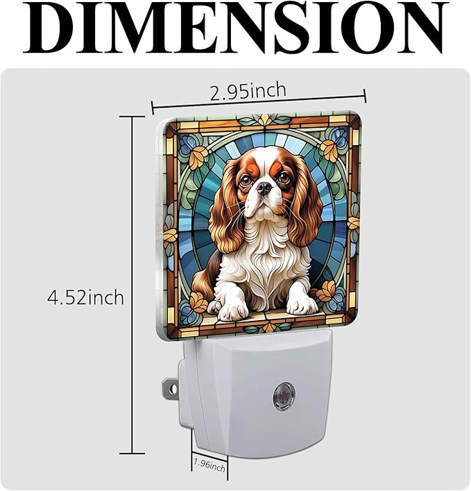 PODMemory Cavalier King Charles Spaniel Stained Glass Night Lights Plug into Wall for Room, Cavalier King Charles Spaniel Night Light LED for Bedroom