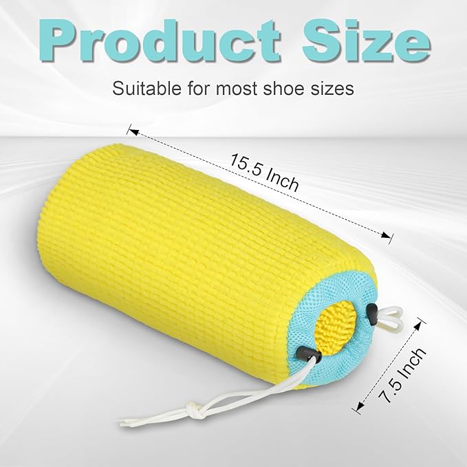 2Pcs Shoe Washing Machine Bag with Secure Drawstring Closure，Reusable，Cleaning Bag for All Shoe Types，Includes 2 Storage Dust Bags And 2 Adjustable Trees (Yellow)