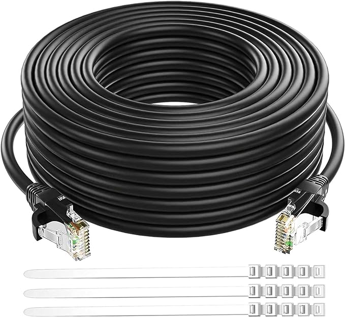 Adoreen Cat 6 Ethernet Cable 40 Ft-Black, Outdoor & Indoor Snagless Long Round by Adoreen