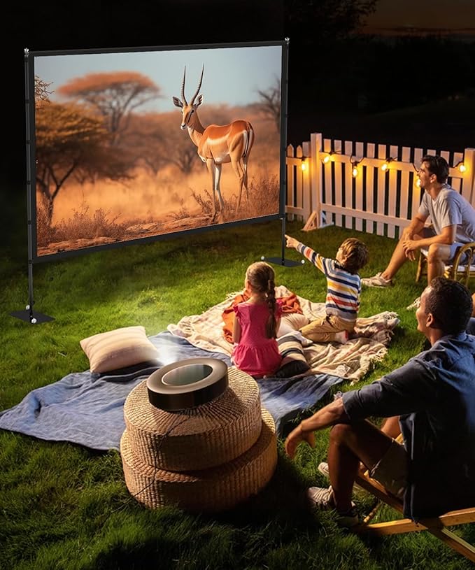 STWUI Outdoor-Projector-Screen-with-Stand - 120 inch Portable Projector Screen Indoor Outdoor Projector Screens 16:9 4K HD Lightweight Movie Screen with Carry Bag for Backyard Movie Night