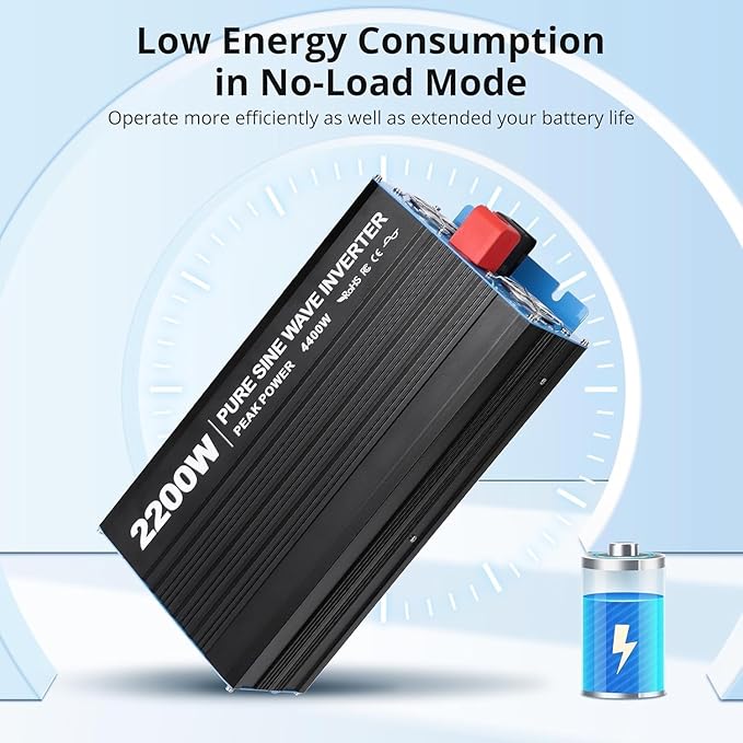 2200W Pure Sine Wave Inverter,1 USB Port 5v/2.4a,LCD Display&Remote Controller for Home, RV, Truck