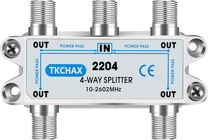 TKCHAX 4 Way Coaxial Cable Splitter,Support 10-2602MHz, RG6 Compatible, Nickel-Plated for Cable Splitter,Work with CATV, Satellite TV,Antenna System and MoCA Configurations
