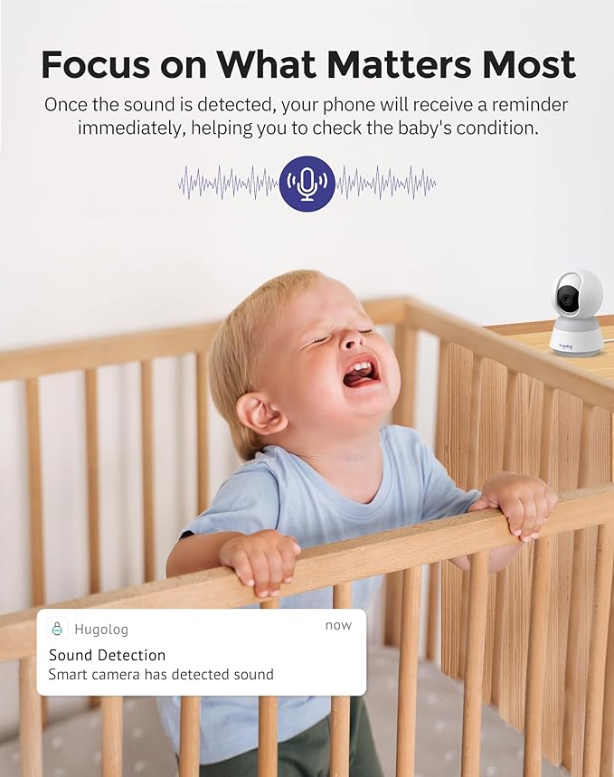 Hugolog 4K 8MP Indoor Pan/Tilt Security Camera with Auto-Focus,Ideal for Baby Monitor/Pet Camera/Home Security,Starlight Color Night Vision,Human/Pet AI,Noise Reduction,US Cloud,Works with Alexa