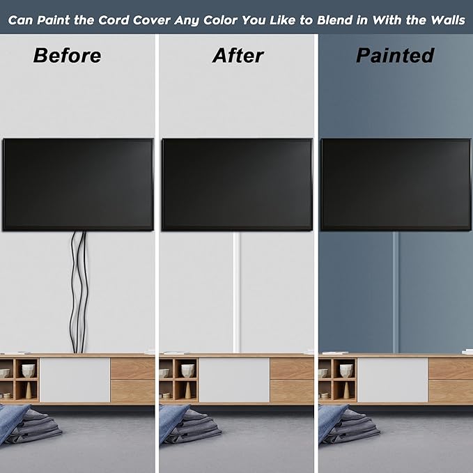 YCLYC Cord Covers - 63in Paintable TV Cable Hider Kit, X-Large Cord Management System for Walls