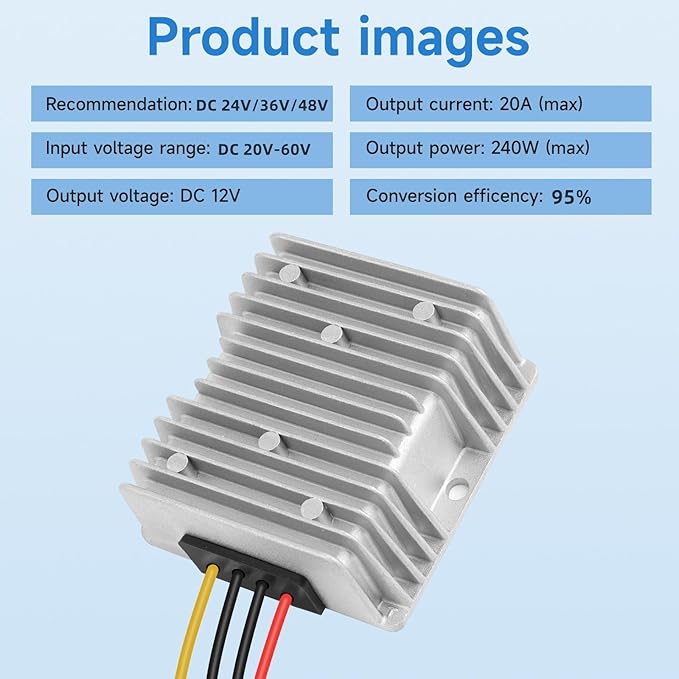 Acridine 20A 240W DC 24V 48V 36V to 12V Step Down Converter Golf Cart Voltage Regulator Reducer Waterproof Buck Transformer Wth Fuse