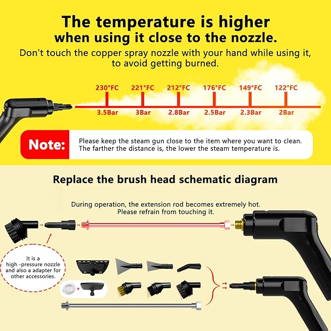 2026 New 3 Level Adjustable Pressurized Handheld Steam Cleaner for Home, 10s Heat-Up Handheld Steamer for Cleaning, 1.6 Qt Tank Portable Steam Cleaner Handheld for Car,Grout,Tile,Couch,Floor