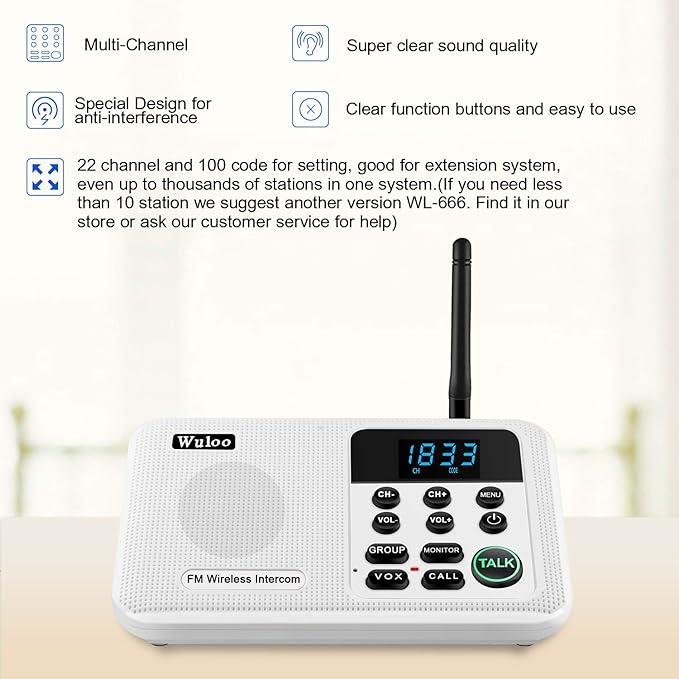 Expandable for Wuloo Intercoms Wireless for Home WL888, 1 Mile Range 22 Channel 100 Digital Code (Only 1 Unit for Expandable The Original intercom System, CAN NOT Work Without Other Units)