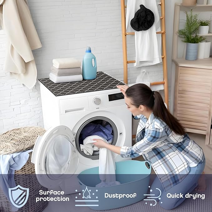 Teenyyou 1 Pcs 26" x 18" Dryer Top Protector Mat, Washer and Dryer Topper, Non Slip Waterproof Machine Cover Dust Proof Quick Drying Topper Pad for Laundry and Kitchen (Stylish)