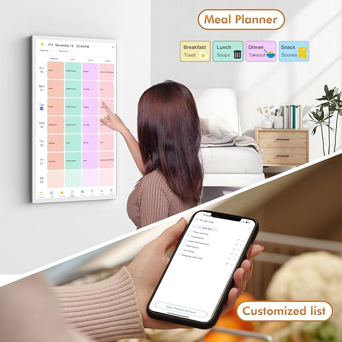 32" Digital Calendar Chore-Chart for-Wall-Planner - Interactive Touchscreen Display Electronic Calendar Picture Frame, Star Reward, Sync Google iCloud Outlook Calendar, Gifts for Mom, Wall Mount White
