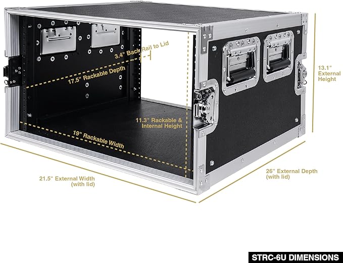Sound Town 6U PA/DJ Rack/Road Case, 6-Space, with 21” Depth, Plywood, Metal Ball Corners - Pro Tour Grade (STRC-6U)
