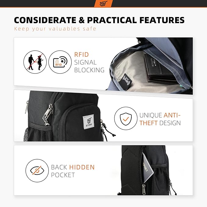SKYSPER Sling Bag RFID Crossbody Sling Backpack Cross Body Shoulder Bag Travel - Image 3