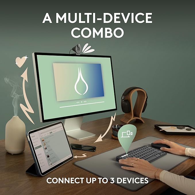Logitech Pebble 2 Combo, Wireless Keyboard and Mouse, Quiet and Portable, Customizable, Logi Bolt, Bluetooth, Easy-Switch for Windows, macOS, iPadOS, Chrome - Tonal White