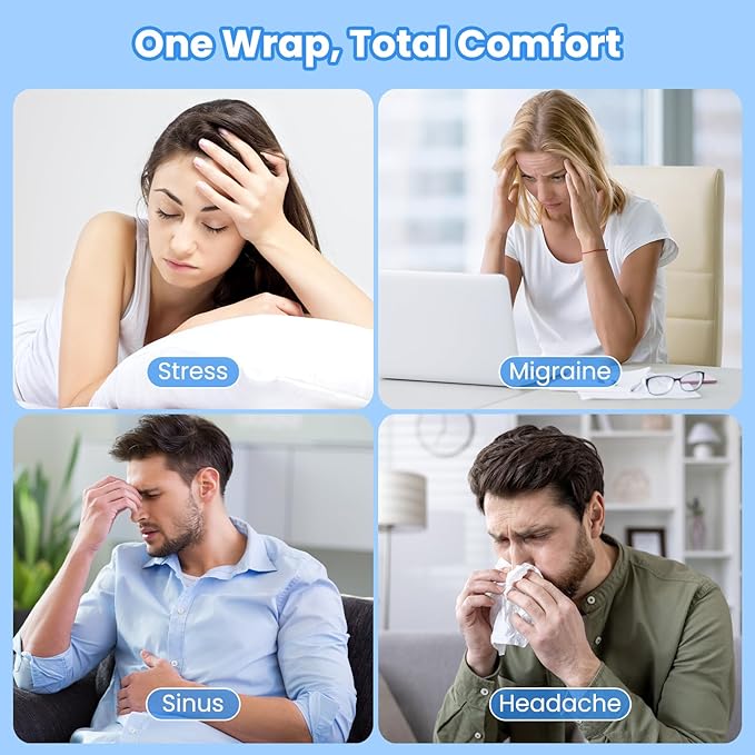 ONLYCARE Migraine Relief Cap, Upgraded Odorless Headache Relief Cap Mask Products, 360° Gel Surround Cooling Ice Pack Mask Head Wrap for Tension, Migraine, Sinus, Stress, Headaches, Hangover, Blue