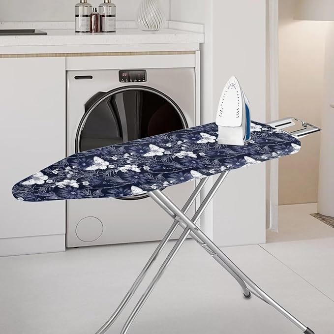 ZCFYGDX Ironing Board Covers Butterfly Blue Flower Print Lightweight & Breathable Anti-Slip & Wear-Resistant (14 x 45 in) Hook & Loop Elastic Edge Easy to Install, Scorch Resistant Decor Size-S